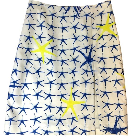 VTG VERSACE JEANS Couture RARE Starfish Print Skirt White Blue Yellow IT 44 30 - Picture 1 of 11